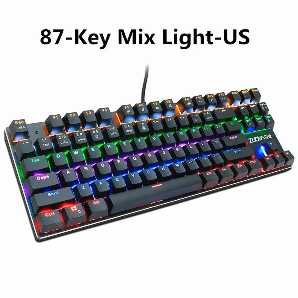 87-key wired mechanical keyboard with metal frame, backlight, and USB cable in compact tenkeyless layout
