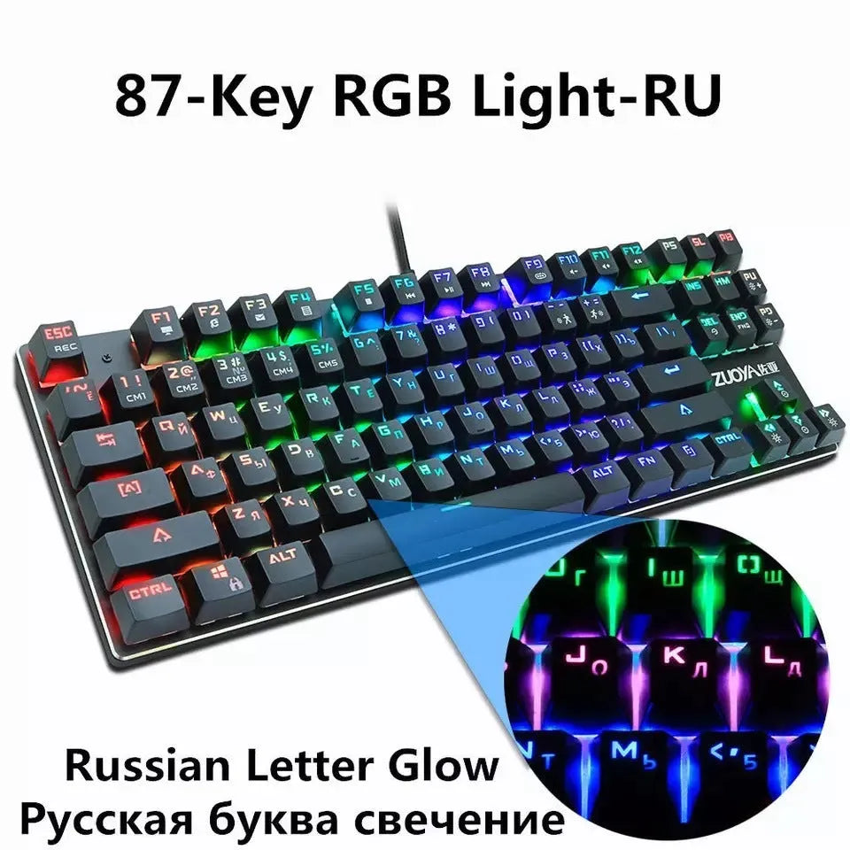 87-key wired mechanical keyboard with metal frame, backlight, and USB cable in compact tenkeyless layout
