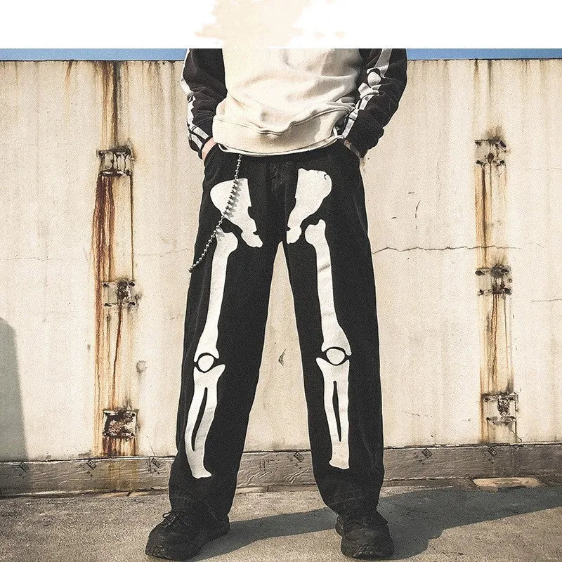 Men's high waist denim harem pants in black or grey, five-point length, sizes S to 2XL