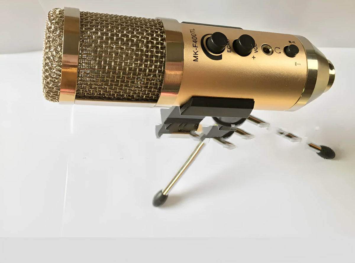 Gold condenser USB microphone with mounting bracket for mobile phone and computer recording