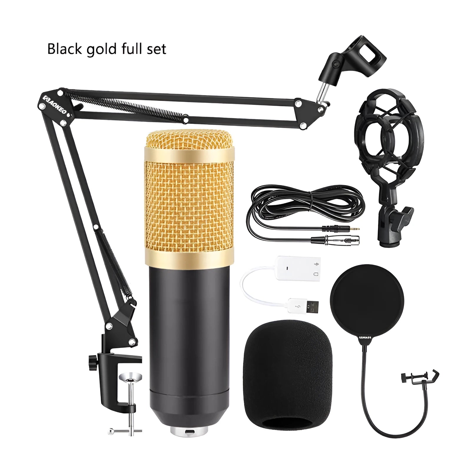 BM800 condenser microphone kit with sound card, large diaphragm, 35mm bracket and accessories for computer recording