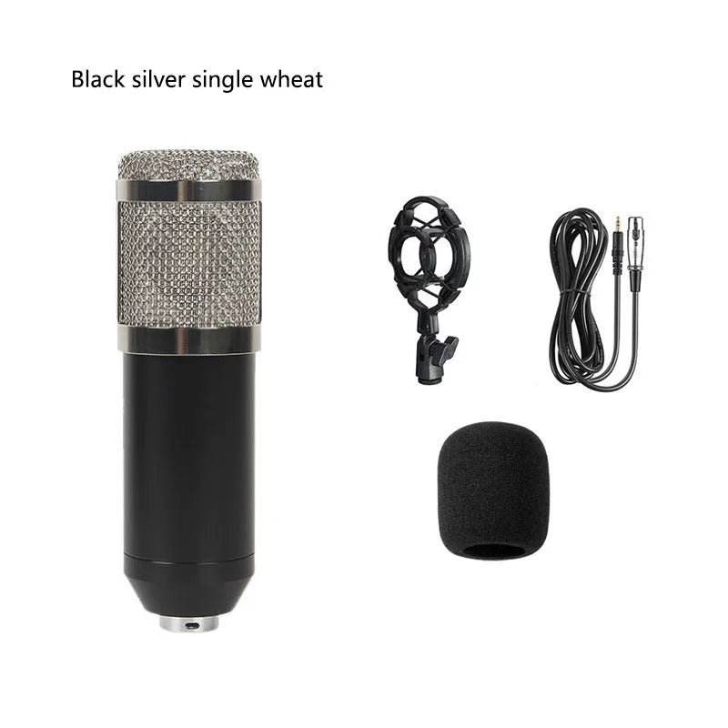 BM800 condenser microphone kit with sound card, large diaphragm, 35mm bracket and accessories for computer recording