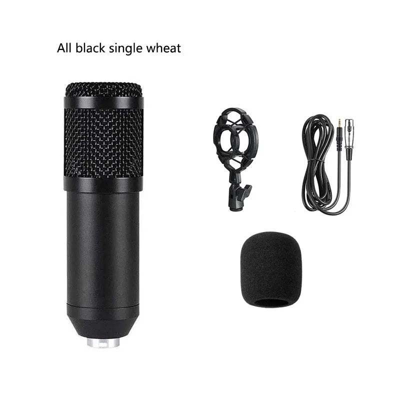 BM800 condenser microphone kit with sound card, large diaphragm, 35mm bracket and accessories for computer recording