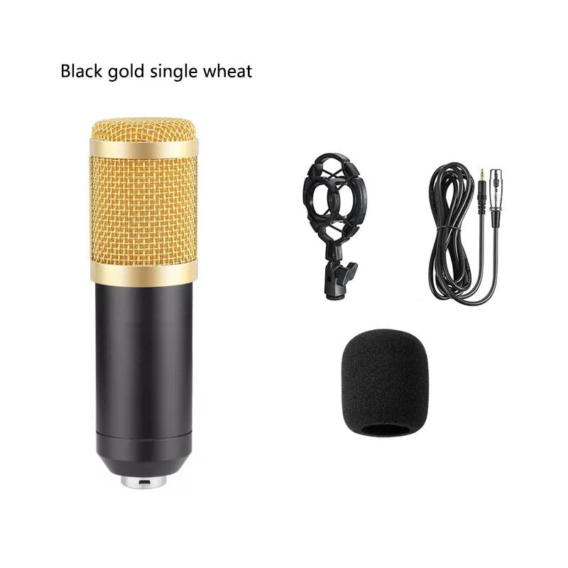 BM800 condenser microphone kit with sound card, large diaphragm, 35mm bracket and accessories for computer recording