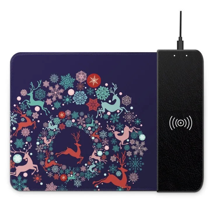Cartoon wireless charging mouse pad with RGB lighting on black desk