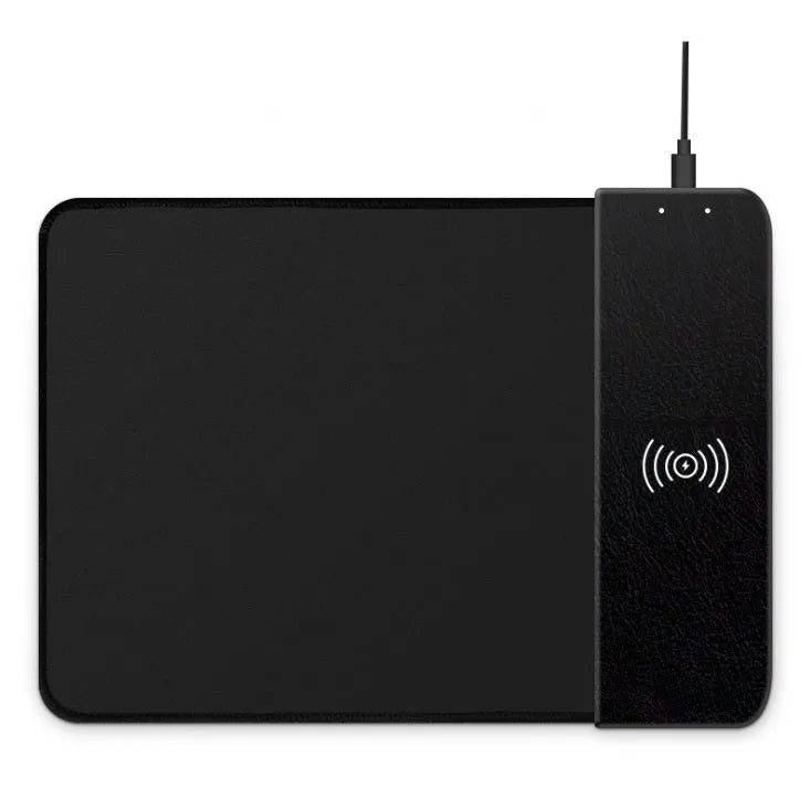 Cartoon wireless charging mouse pad with RGB lighting on black desk