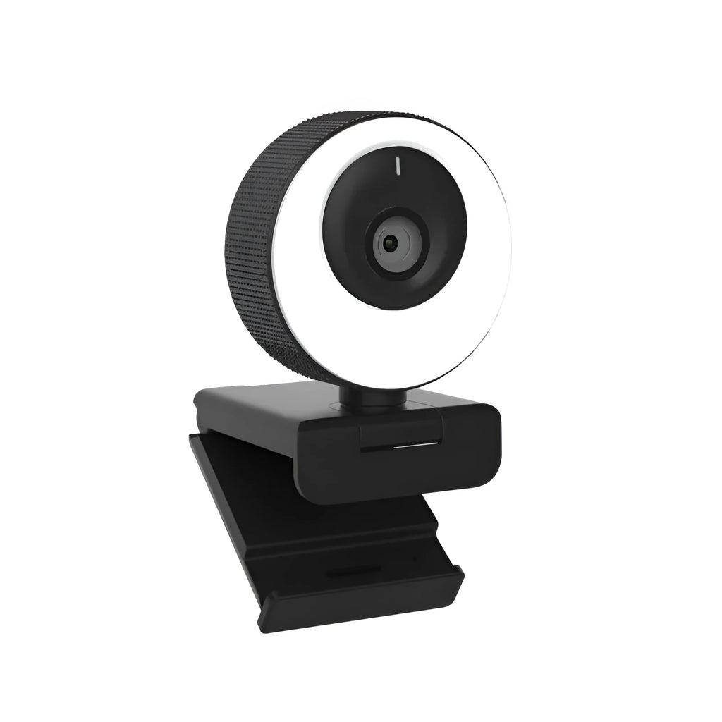 Black USB web camera for computer with 1080p resolution, built-in microphone, and magnetic privacy cover