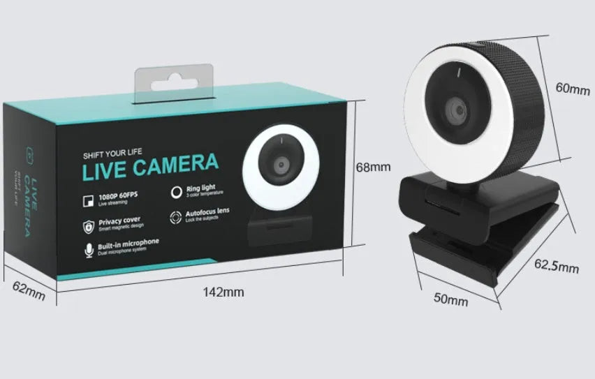 Black USB web camera for computer with 1080p resolution, built-in microphone, and magnetic privacy cover