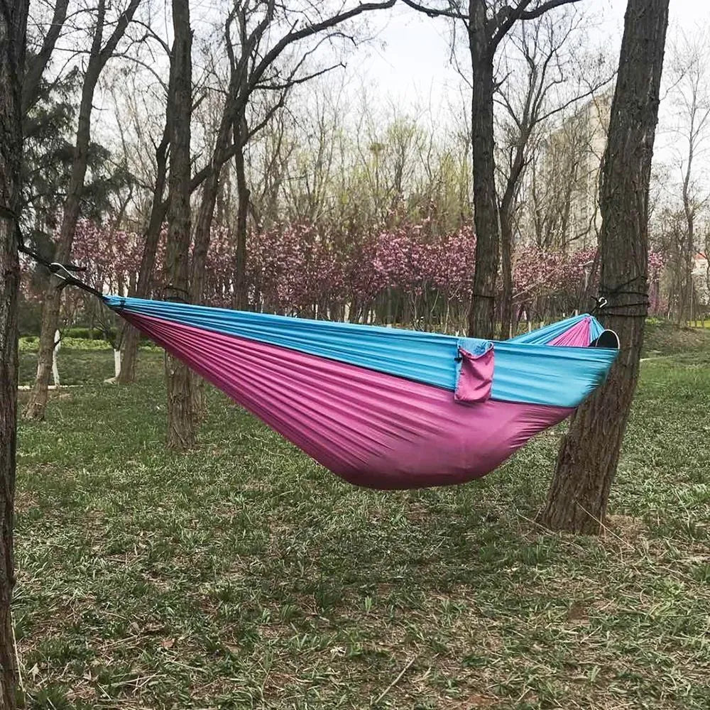 Anti-rollover nylon hammock with mosquito net option, 270x140cm or 300x200cm, 300kg load, blue green orange