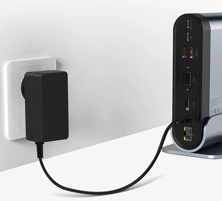 Deep space grey USB-C docking station with 16-in-1 multi-interface workstation hub and Ethernet connectivity