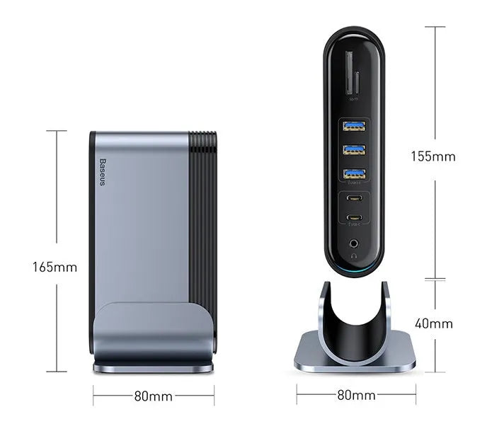 Deep space grey USB-C docking station with 16-in-1 multi-interface workstation hub and Ethernet connectivity