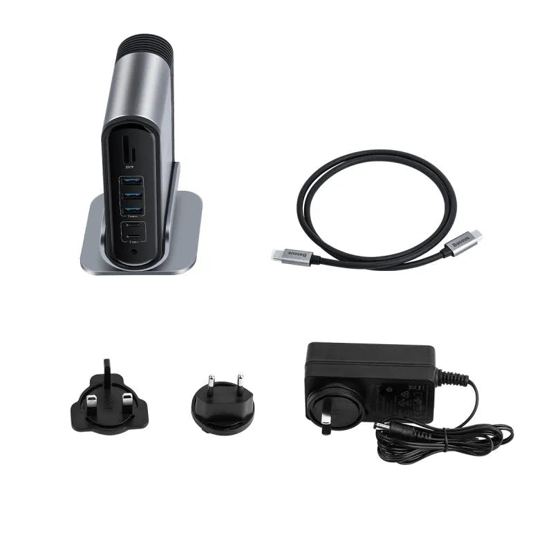 Deep space grey USB-C docking station with 16-in-1 multi-interface workstation hub and Ethernet connectivity
