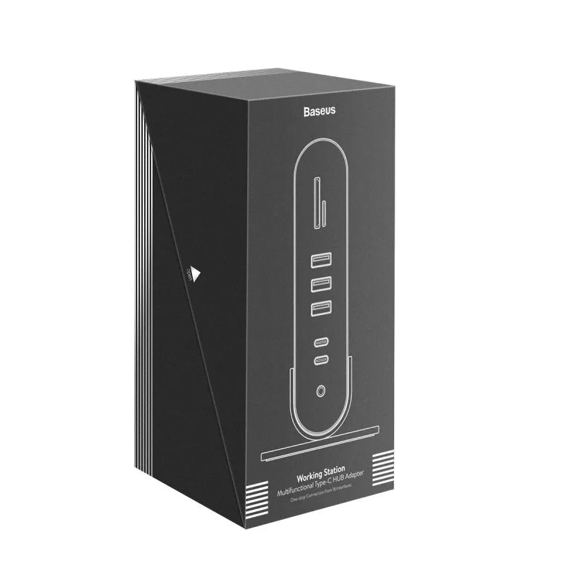 Deep space grey USB-C docking station with 16-in-1 multi-interface workstation hub and Ethernet connectivity