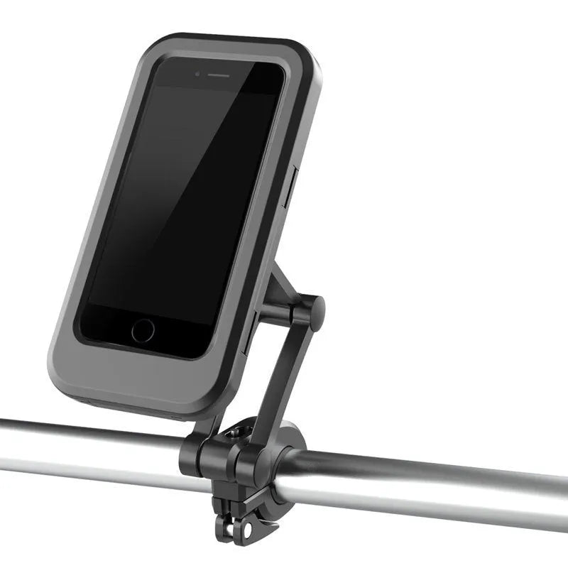 Black waterproof bike phone holder mount with magnetic suction for 4 to 6.7 inch phones on handlebar
