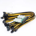 Server power conversion board with 6-pin adapter card, black riser, and 12 x 8-pin graphics card lines at 50 cm