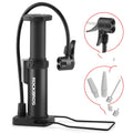 Foot air pump for balls with gas nozzle, shown in Black, Red or Silver colour options