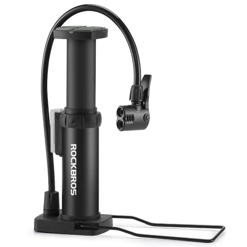 Foot air pump for balls with gas nozzle, shown in Black, Red or Silver colour options