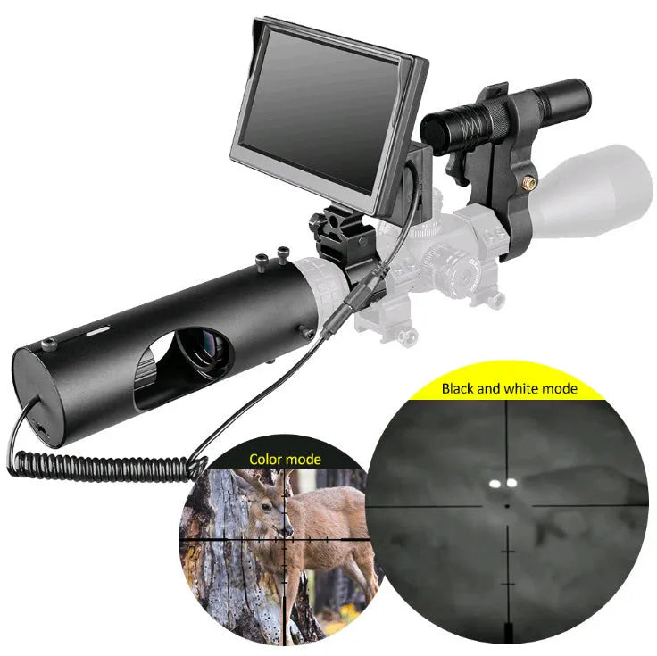 Black digital night vision goggles with 5-inch LCD display and infrared transmitter for 200m viewing range