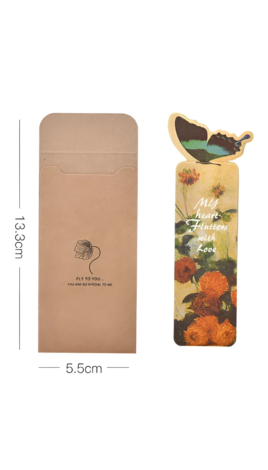 Butterfly paper bookmark measuring 13.5cm by 5.5cm with colourful design for page marking