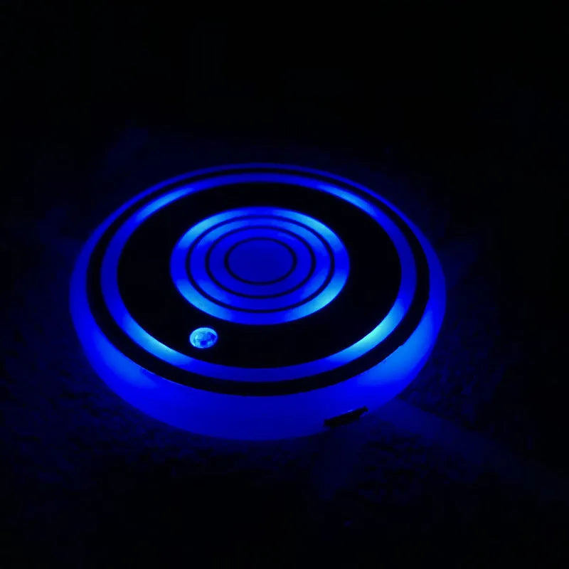 LED luminous acrylic water coaster 68mm diameter with five style options on a table surface