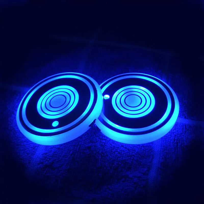 LED luminous acrylic water coaster 68mm diameter with five style options on a table surface