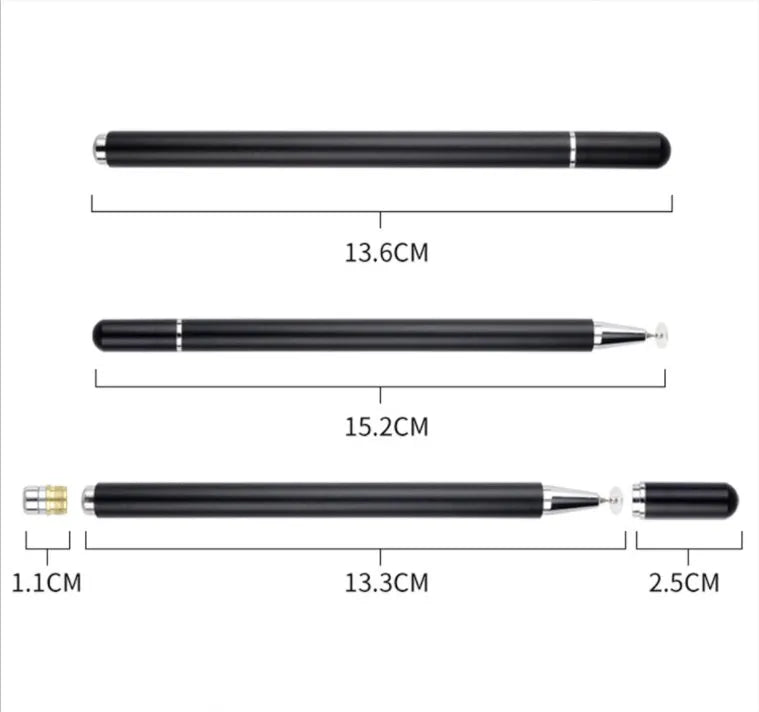 Capacitive stylus pen for iPhone and Android, aluminium alloy body, fine nano nib, 178mm length, black white silver