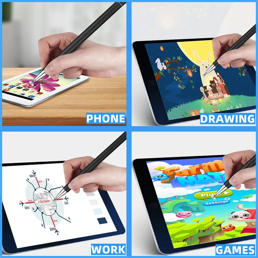Capacitive stylus pen for iPhone and Android, aluminium alloy body, fine nano nib, 178mm length, black white silver