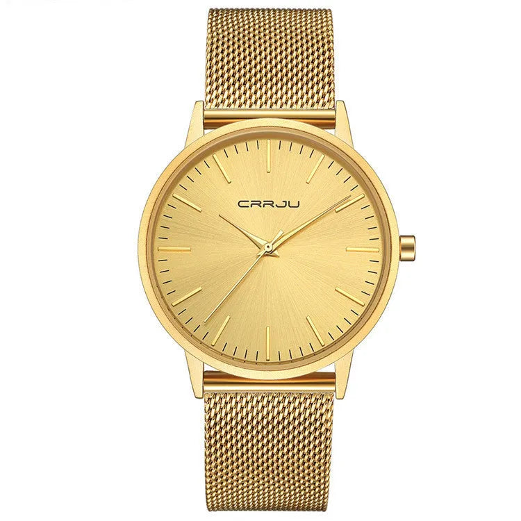 Casual quartz wristwatch with alloy case and plexiglass lens showing colour variations