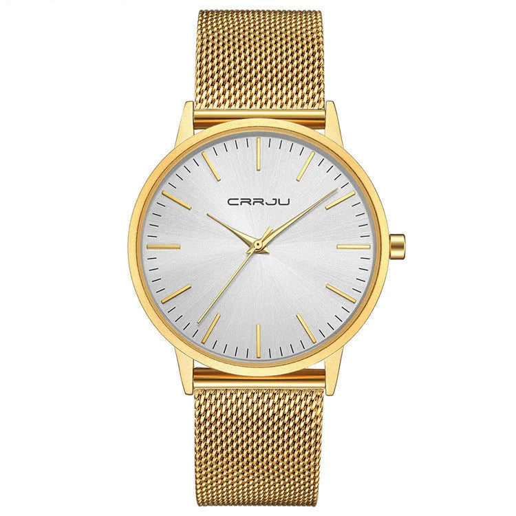Casual quartz wristwatch with alloy case and plexiglass lens showing colour variations