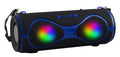 Multifunctional lantern-style Bluetooth speaker with strap in black, blue, orange, red, or silver grey.