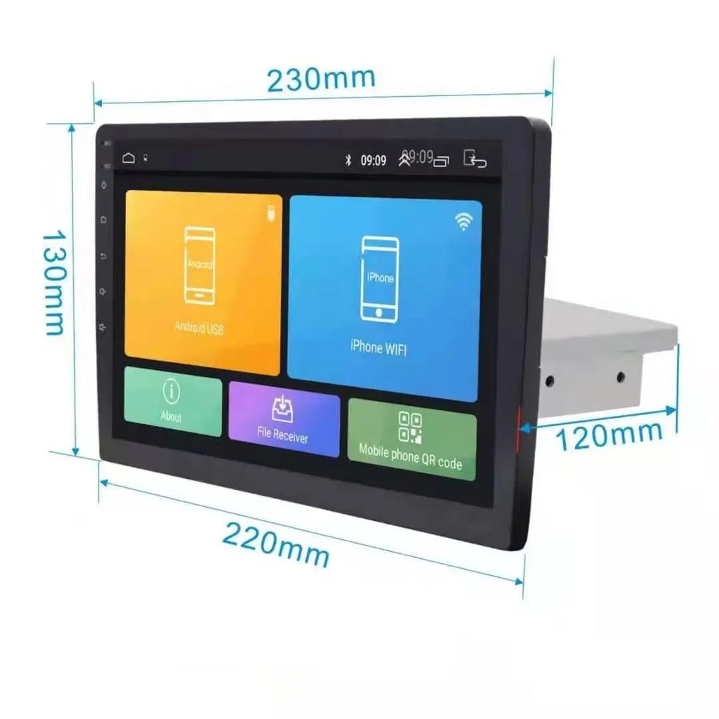 Black car navigator with large rotating LCD screen for GM vehicles showing adjustable display mechanism