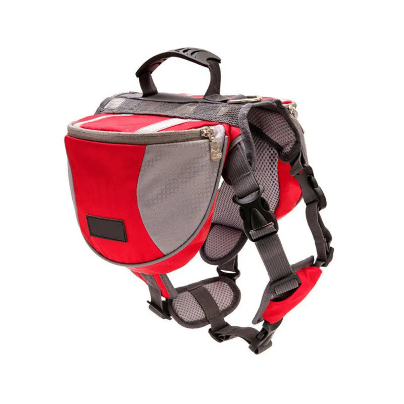 Dog hiking pack with adjustable neck, breathable mesh, reflective tape and large capacity in black