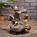 Ceramic backflow incense burner in yellow or blue Lotus Pond and Xiangyun designs, traditional pottery aromatherapy ornament