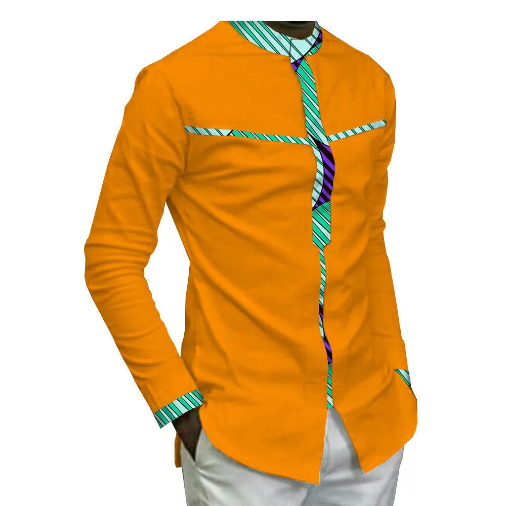 African cotton batik print men's casual long sleeve top in colour A260