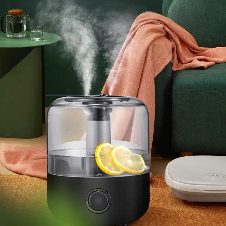 Compact white or black bedroom humidifier with 3 litre water tank and quiet operation