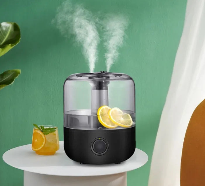 Compact white or black bedroom humidifier with 3 litre water tank and quiet operation