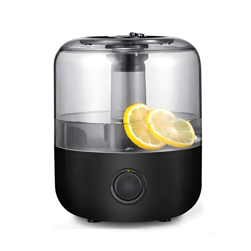 Compact white or black bedroom humidifier with 3 litre water tank and quiet operation