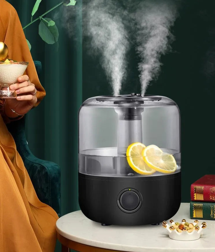 Compact white or black bedroom humidifier with 3 litre water tank and quiet operation