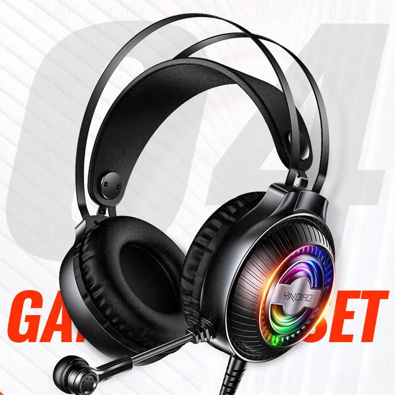 Black wired PC gaming headset with microphone and large protein earmuffs, showing 3.5mm plug.