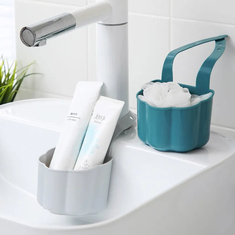 Nordic style plastic sink drain basket in dark blue measuring 20 x 10 x 7.5 cm