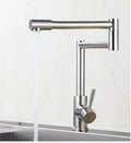 Silver stainless steel kitchen tap with 360-degree rotating spout and dual hot cold controls