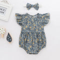 Newborn cotton triangle crawl romper sleeveless with floral flying sleeves in chocolate colour