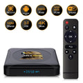Android set-top box with RK3318 processor, 4GB RAM, 64GB flash storage, 1920x1080 output, and plug region options