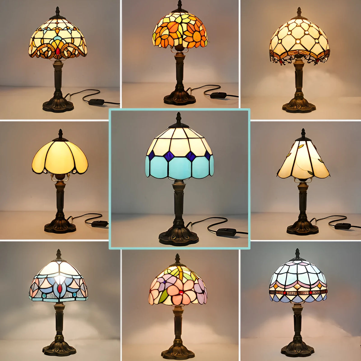 Retro yellow glass mosaic bedside table lamp with resin base, 20 x 12 x 35 cm, Mediterranean style