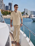 Men's cotton casual suit set in solid colour with long sleeves and trousers for spring and autumn leisure wear