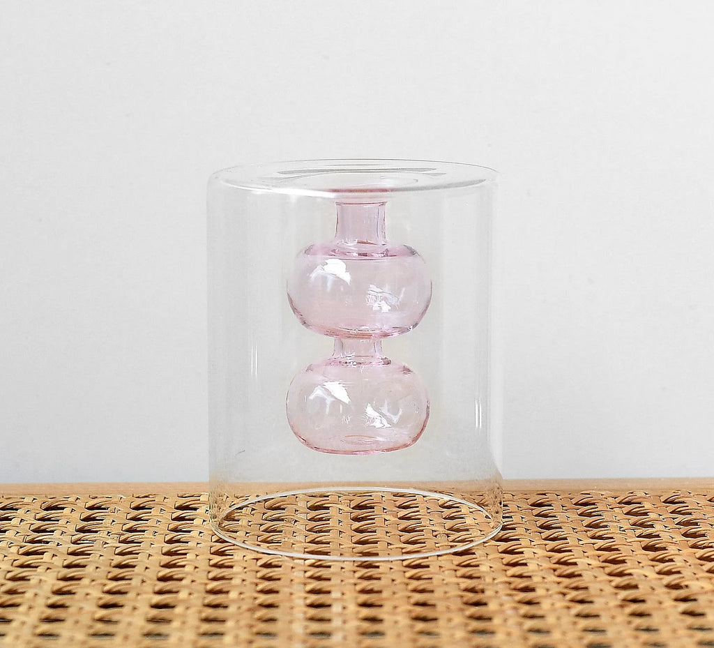 Retro stained glass gourd vase in green, pink, or yellow for hydroponic flowers on a countertop