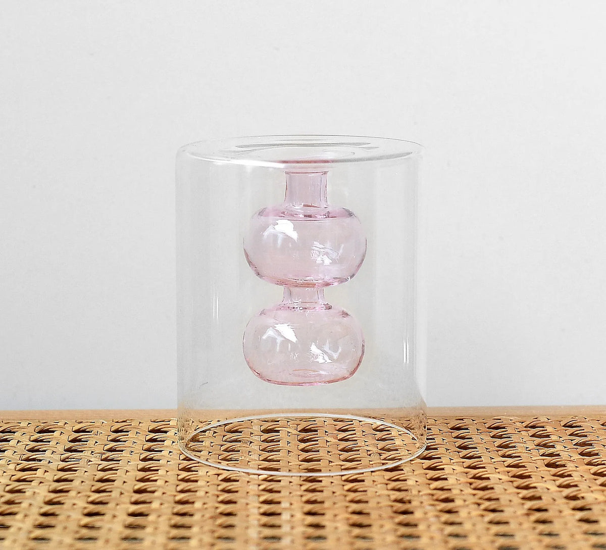 Retro stained glass gourd vase in green, pink, or yellow for hydroponic flowers on a countertop