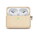 Solid wood hard shell earphone case compatible with Apple Bluetooth earphones in bamboo and walnut finishes
