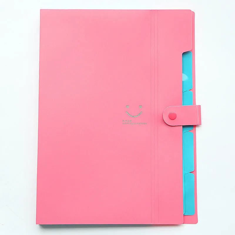 A4 plastic multi-page document folder in black with multiple internal layers, 32.4 by 23.6 cm