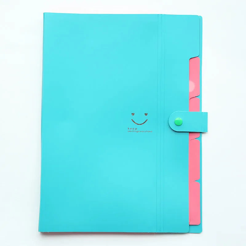 A4 plastic multi-page document folder in black with multiple internal layers, 32.4 by 23.6 cm